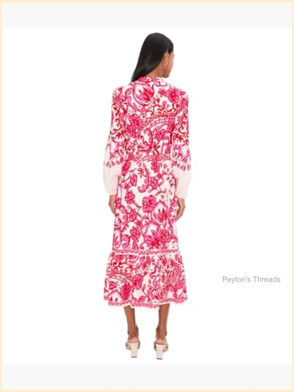 A-Line Midi Dress with Floral Print, Smocked Waist - Picture 4 of 5